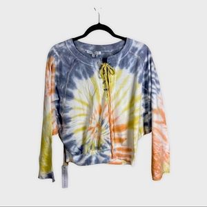 Young Fabulous & Broke Tie Dye Lace Up Crop Sweatshirt